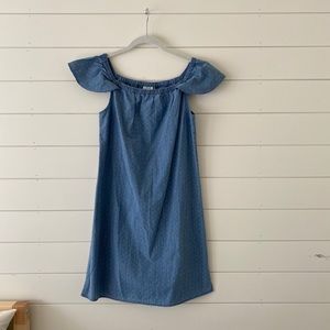 Denim chambray off shoulder dress j crew